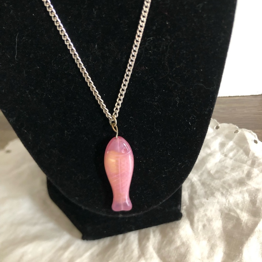 Vtg Pink Fish Pendant Necklace